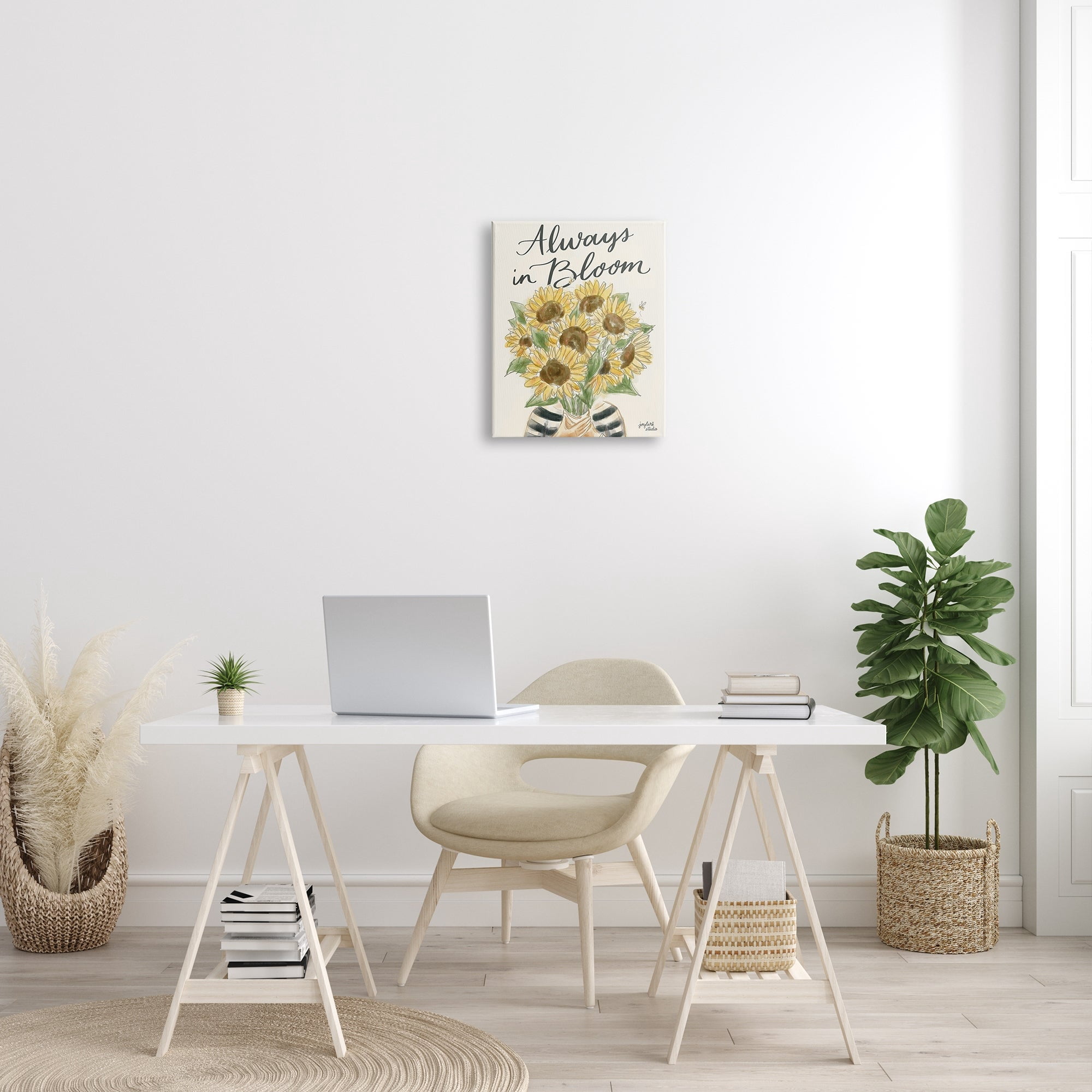 Stupell Industries Always In Bloom Person Holding Sunflowers Calligraphy Graphic Art Gallery Wrapped Canvas Print Wall Art, Design by Jess Baskin