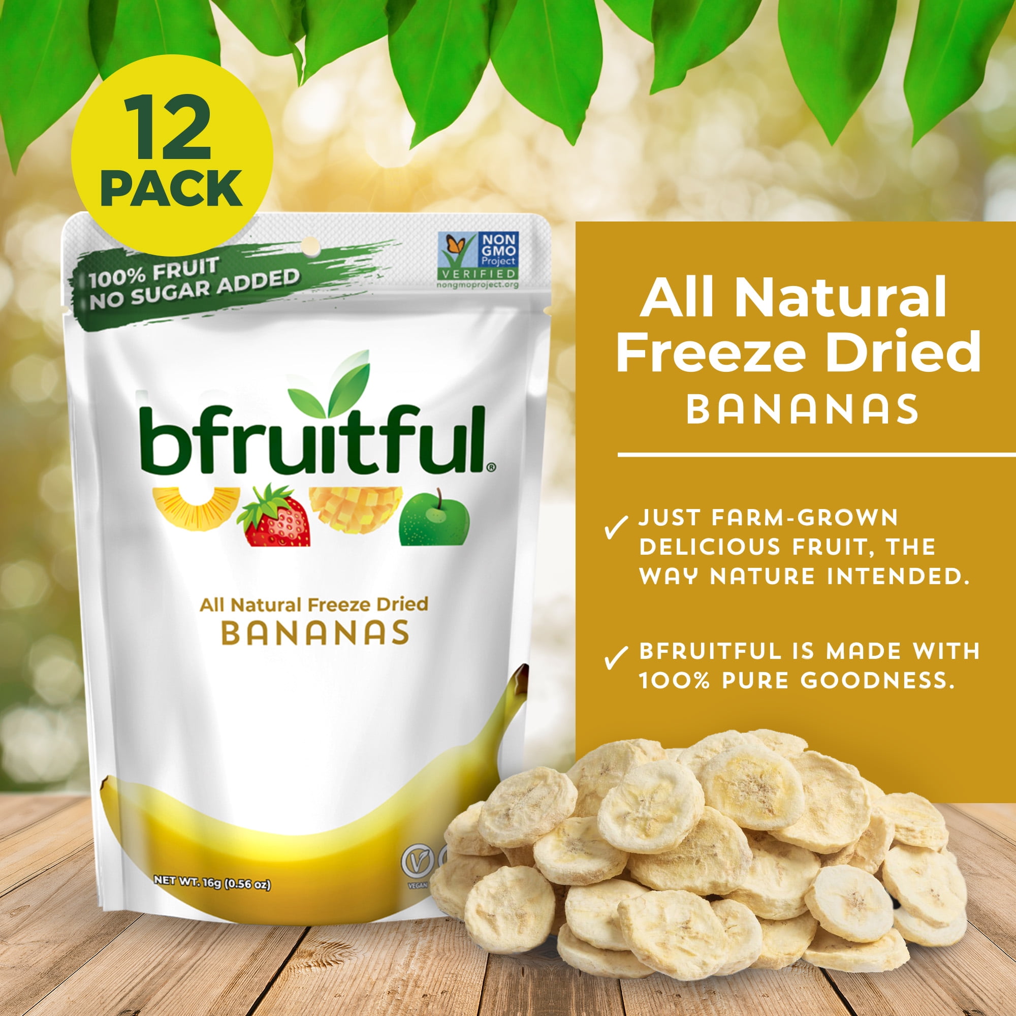 Bfruitful Freeze-Dried Bananas, Gluten Free, 12 Bags, 0.56 oz Each