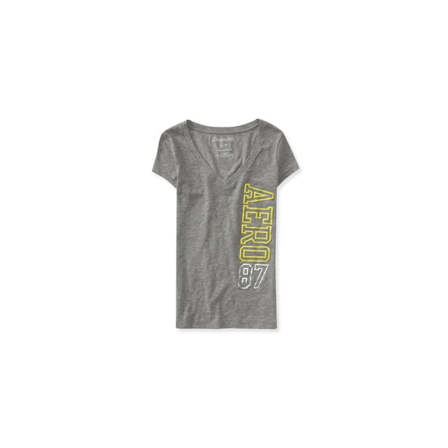 Aeropostale Sparkle Puff Paint - Camiseta adornada para mujer, gris, XS Aeropostale Camiseta adornada