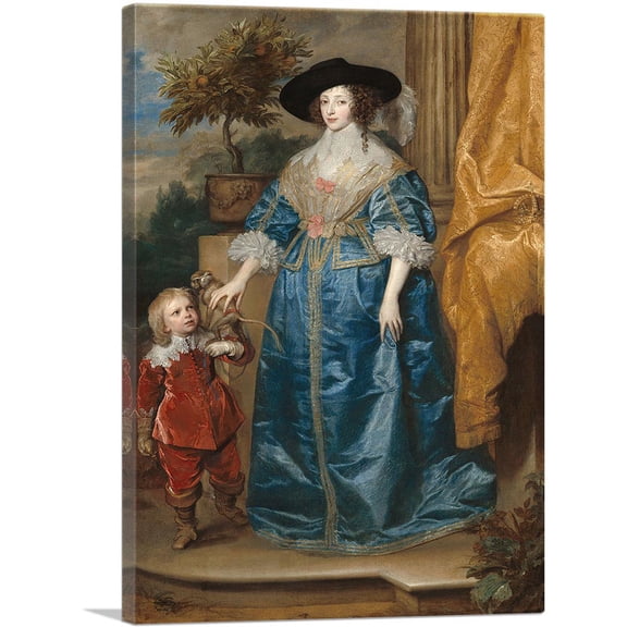 ARTCANVAS Henrietta Maria And The Dwarf Sir Jeffrey Hudson 1633 Canvas Art Print by Anthony Van Dyck - Size: 26" x 18" (0.75" Deep)