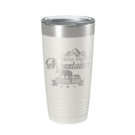 

Great Smoky Mountains National Park Bear Tumbler GSMNP Travel Mug Gift Insulated Laser Engraved Coffee Cup 20 oz White