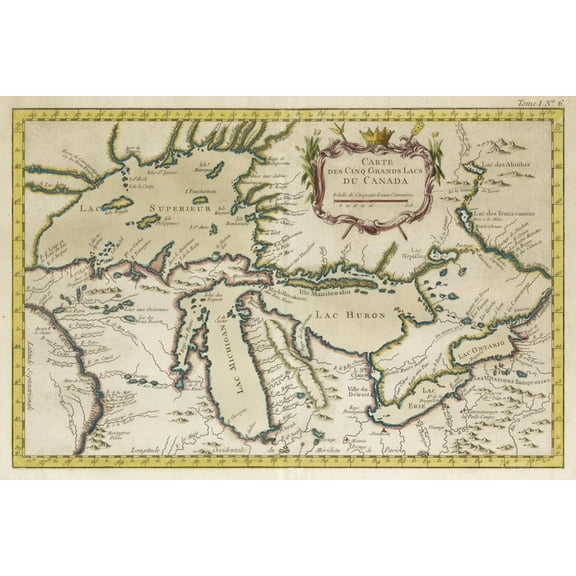 Art.com Map of the Great Lakes Art Print, 24" x 16"