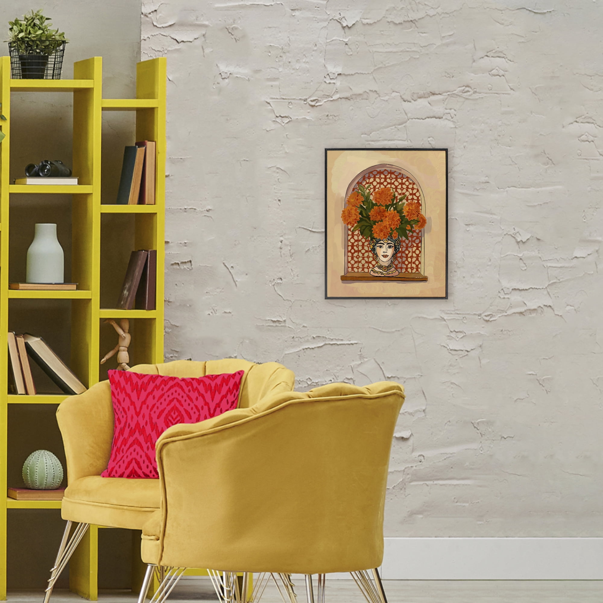 Stupell Industries Ornate Flower Head Vase Black Framed Giclee Art, design by Amelia Noyes