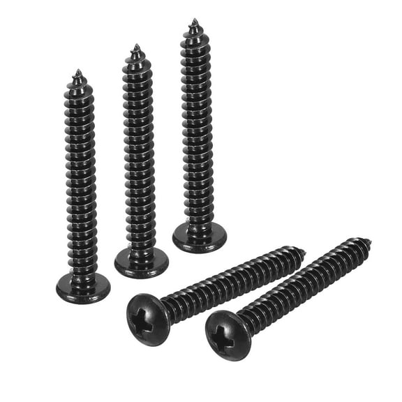 5mm x 40mm Phillips Pan Head Self-tapping Screw, 50pcs - 304 Stainless Steel Round Head Wood Screw (Black)