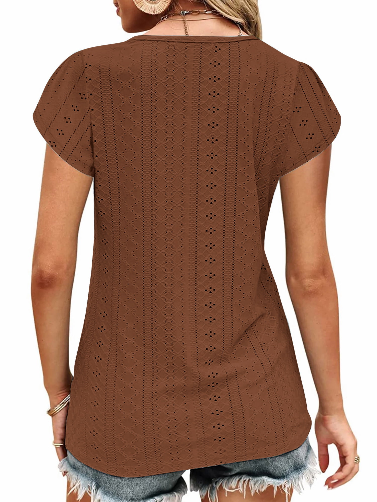 TEMOFON Womens Summer Tops Casual V Neck Tee Shirts Petal Sleeve Fashion Loose Blouses for Women Clothes Short Sleeve Shirts Dressy Tunic Tops