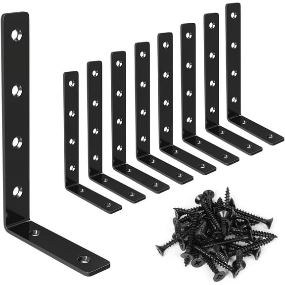 LuckIn 8 Pack Shelf Bracket, 5" x 3" L Brackets for Shelves, Heavy Duty Stainless Steel Angle Bracket Corner Brace, with Enough Screws & Anchors