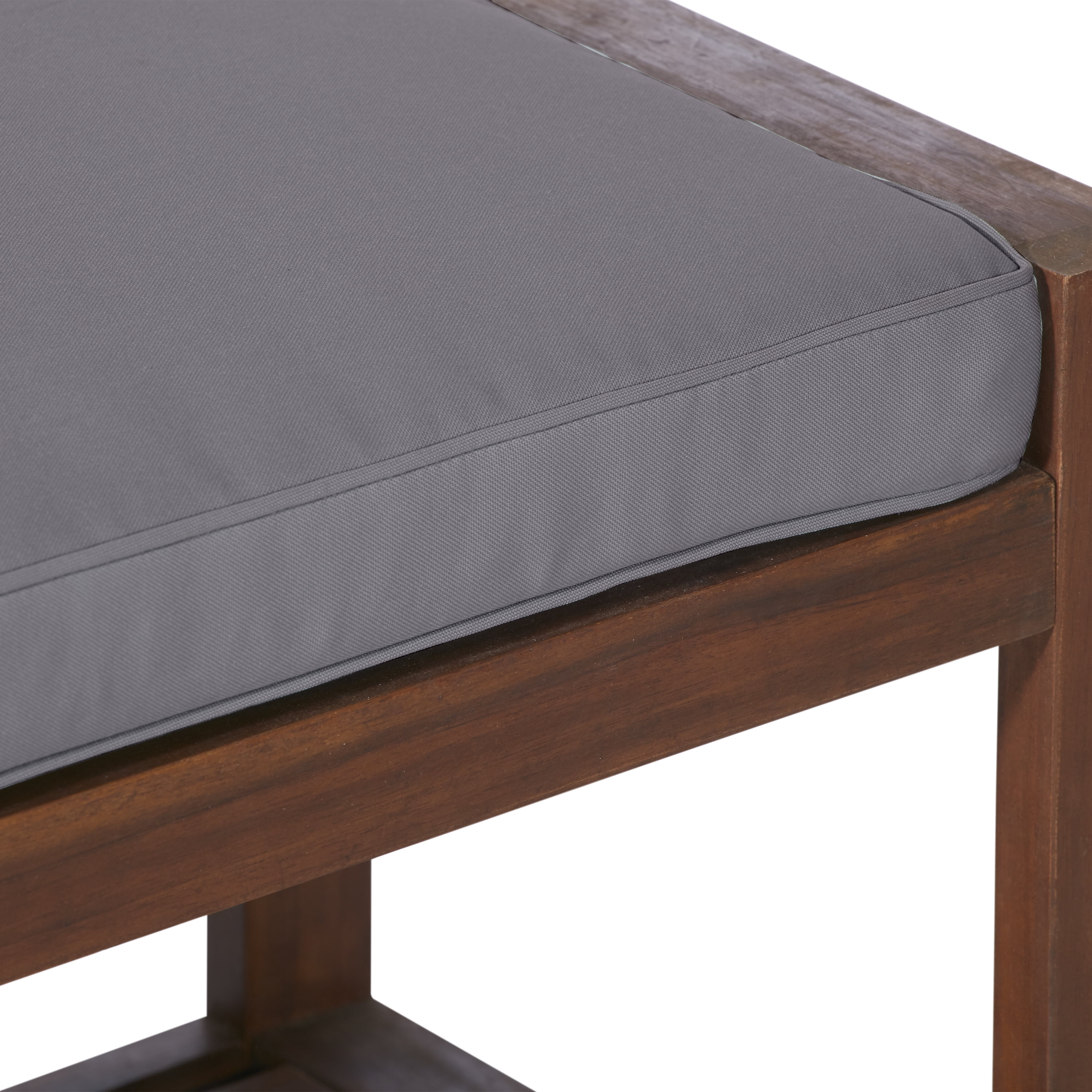 Manor Park Outdoor Patio Wood Bench with Cushion, Dark Brown/Grey
