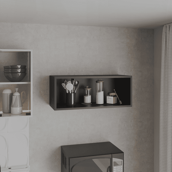 12” H Engineered Wood Wall Cabinet - Modern Black Kitchen Storage for Small Spaces