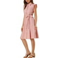 thumbnail image 4 of MODA NOVA Juniors Wear to Work Ruffled Sleeve Button Down Belted Knee Length Shirt Dress, 4 of 6
