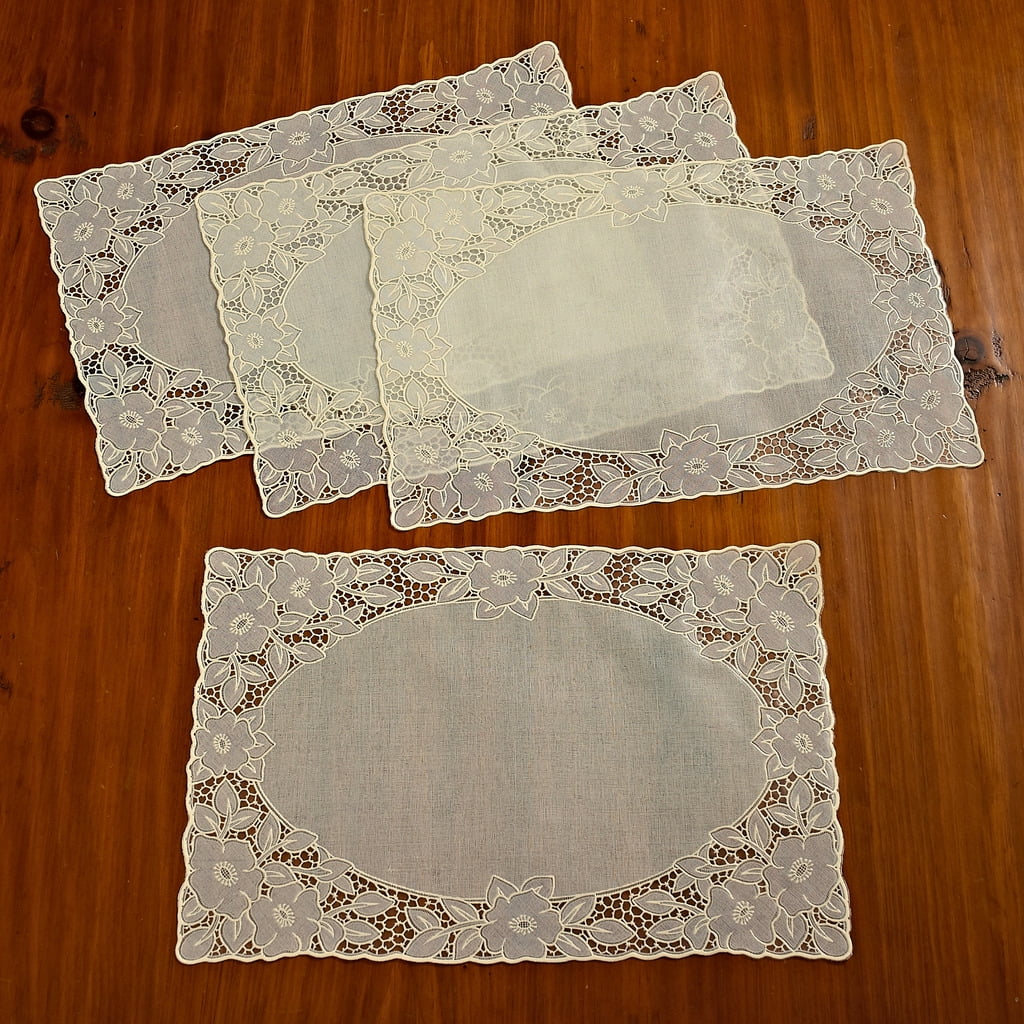 Vinyl Lace Embossed Floral Design Placemats, Set of 4