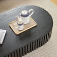 thumbnail image 6 of 43.7" Oval Coffee Table with Handcrafted Relief, Sturdy Pedestal Wooden Olive-Shaped Tea Table, Circle Fluted Drum Coffee Table for Apartment Living Room, Black, 6 of 8