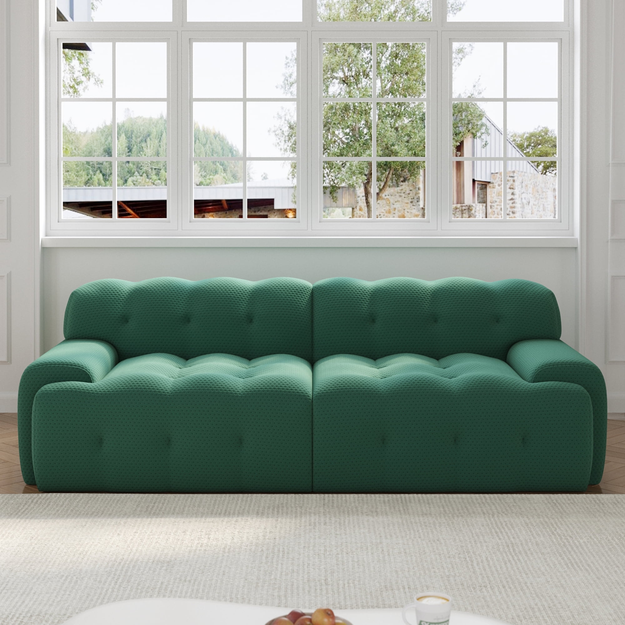 Sodrens 86.6 inch Oversized Loveseat Sofa,3D Mesh Fabric Comfy Sectional Cloud Sofa Couches,Curved Couch for Living Room, Office, Apartment,No Assembly Required (Green)
