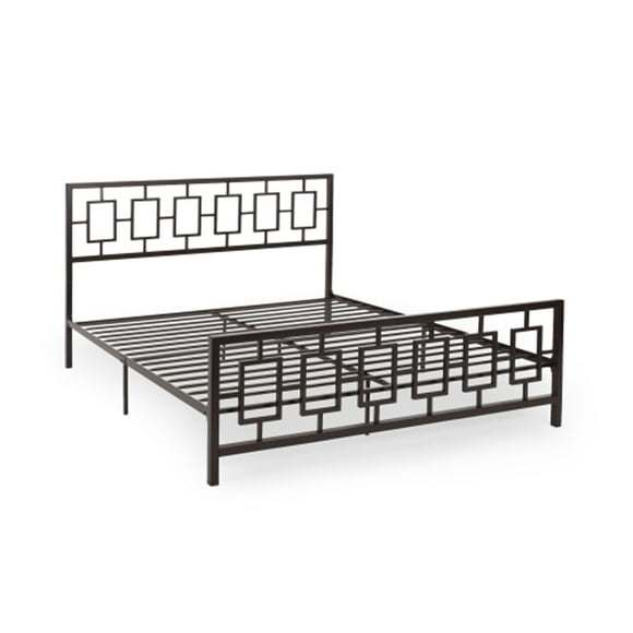 Queen Bed Frame with Headboard No Box Spring Needed(Queen,Brown)