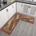 thumbnail image 3 of Vintage Floral Boho Kitchen Rugs Non-Skid & Washable Mats for Door & Sink, Red Runner Rug & Retro Mat. Refresh Your Kitchen - Set of 2, 3 of 7