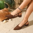 thumbnail image 2 of Rokment Womens Pointed Closed Toe Dressy Sandals Summer Fall Fashion Casual Leather Chunky Block Low Heels Slip on Slingback Dress Shoes for Business Office Brown Size 7.5, 2 of 4