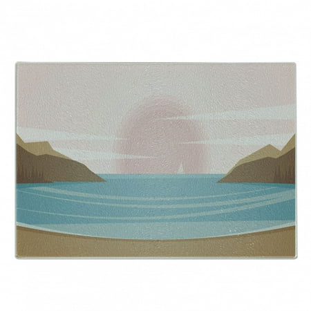 

Graphic Beach Cutting Board Marine Landscape with Bay and Abstract Pastel Sunset Sky Decorative Tempered Glass Cutting and Serving Board in 3 Sizes by Ambesonne