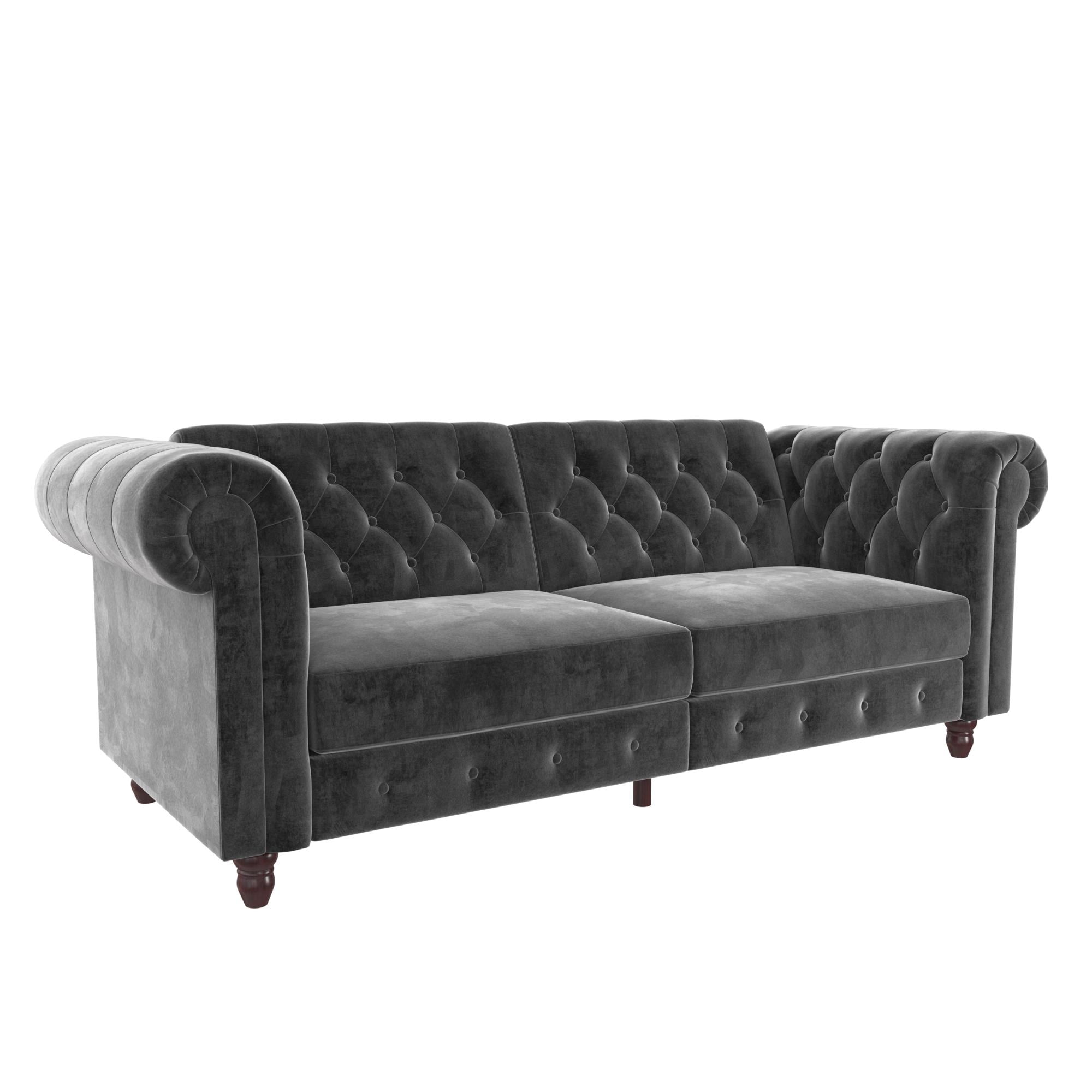 DHP Felix Chesterfield Coil Sofa Futon, Grey Velvet