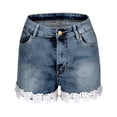 thumbnail image 6 of LIIPEE Women Shorts Summer Casual Solid Color Lace Trim High Waist Mini Denim Shorts Ladies Fashion Sexy Slim Fit Beach Shorts Comfortable Breathable Soft Daily Shorts,BU2,L, 6 of 8