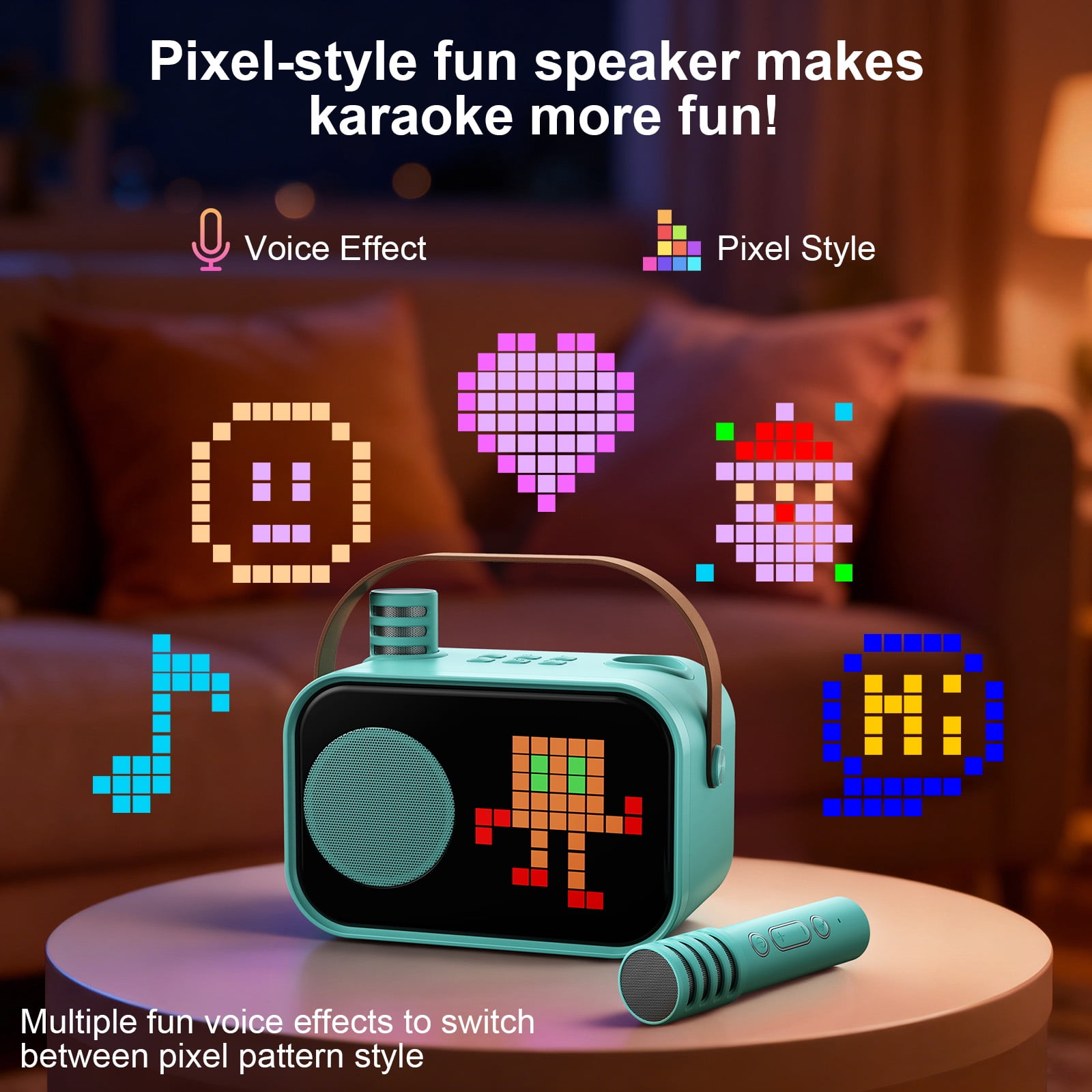 JYX Karaoke Machine for Kids Adults, Portable Bluetooth Speaker with 2 Mic, Party Speaker with 15+ Pixel Animation for Singing, D58G-T