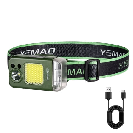 Yemao Headlamp Rechargeable, Super Bright, 6 Modes, LED, Green