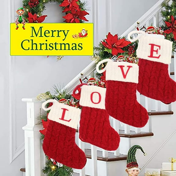 Christmas Stockings with Initials, 7.1 Inches Small Embroidered Letter Knit Red White Christmas Stocking for Family Holiday Decorations and Xmas Tree Fireplace