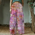 thumbnail image 2 of Birthday Gifts! QATAINLAV Women's Wide Leg Pants Dressy Casual Baggy Palazzo Trousers with Pockets Summer Elastic Waist Linen Boho Beach Pants Multicolor M, 2 of 6