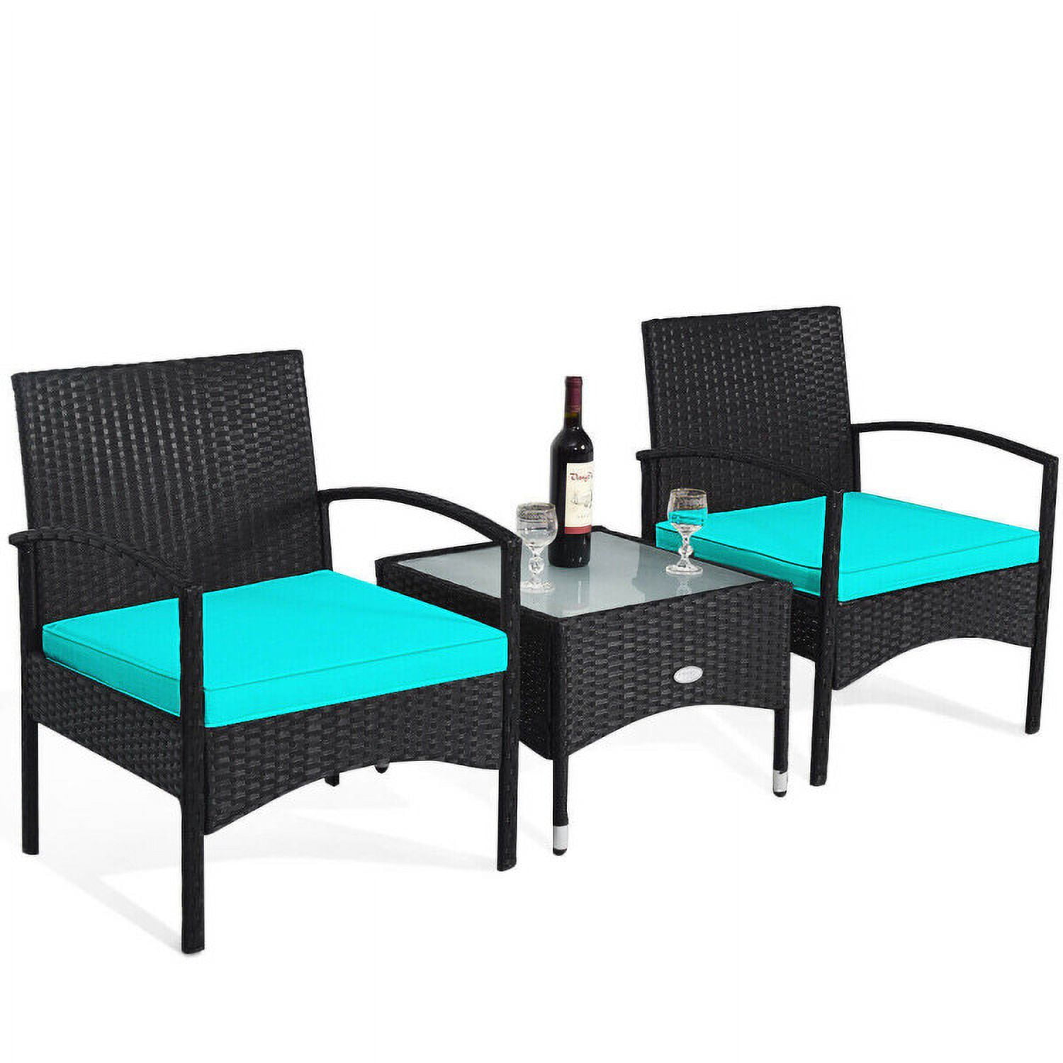 Aimee Lii 3 Pieces Patio Wicker Rattan Furniture Set with Cushion for Lawn Backyard, Rattaner Outdoor Patio Furniture, Turquoise