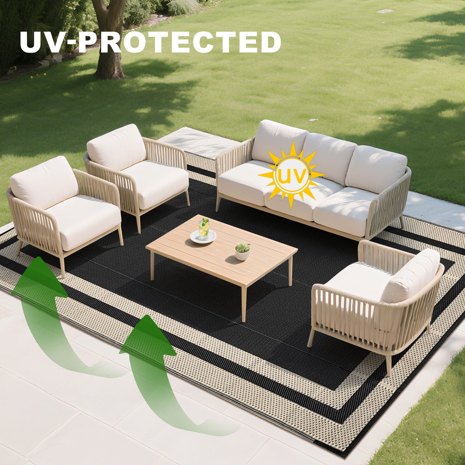 Outdoor Plastic Waterproof Rug 5'x 8' for Patio, Porch, Deck, Backyard, Balcony, Reversible