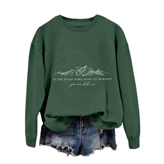 Unir Women's Minimal Mountain Star Script Crewneck Sweatshirt Oversized Nature Quote Fall Casual Layering Long Sleeve Pullover Top 1PC S-XXL Plus Size Friendly