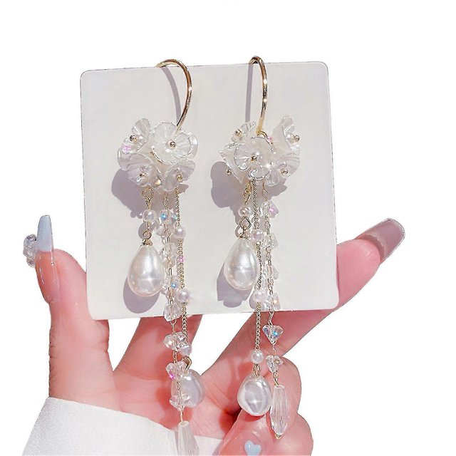 Farfi 1 par de pendientes con forma de lazo y brillantes diamantes de imitación para mujer, pendientes con borlas y perlas de imitación en forma de corazón, accesorio de joyería, 18