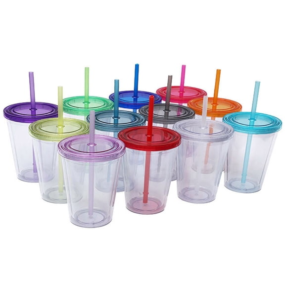 Clearance Under $4 Double-Walled Reusable Travel Tumbler with Lid and Straw - 12oz