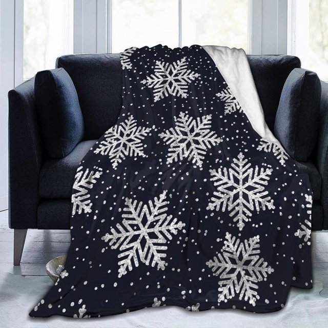 Manta navideña con diseño de copos de nieve dorados y morado para vacaciones de invierno, mantas de franela súper suaves y livianas para sofá cama, mantas de decoración navideña cálidas y acogedoras