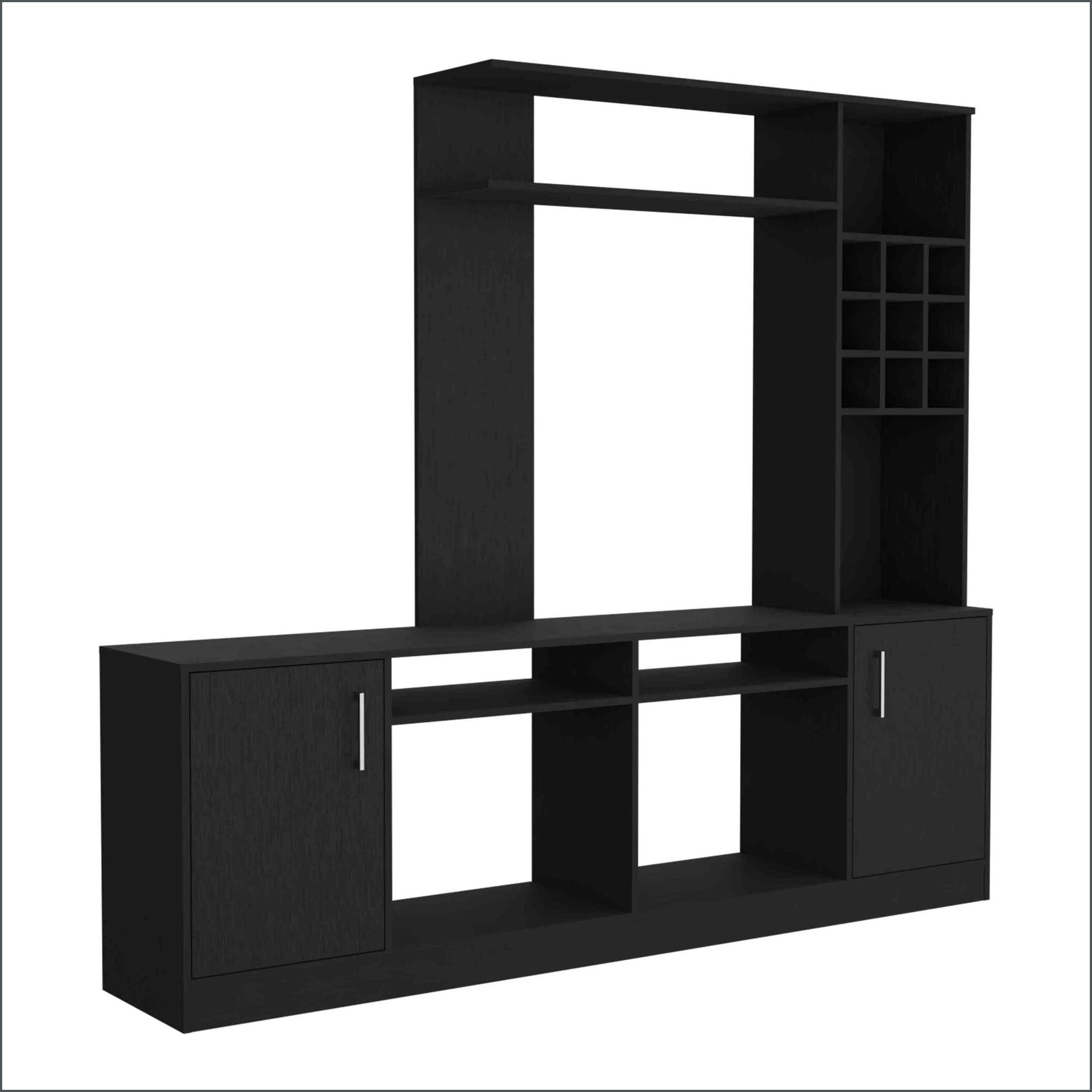 TV Furniture, Modern Black Entertainment Center with 6 External Shelves & Double Door Cabinet, Fits TVs Up to 37" | Particle Board | Primary Living Space