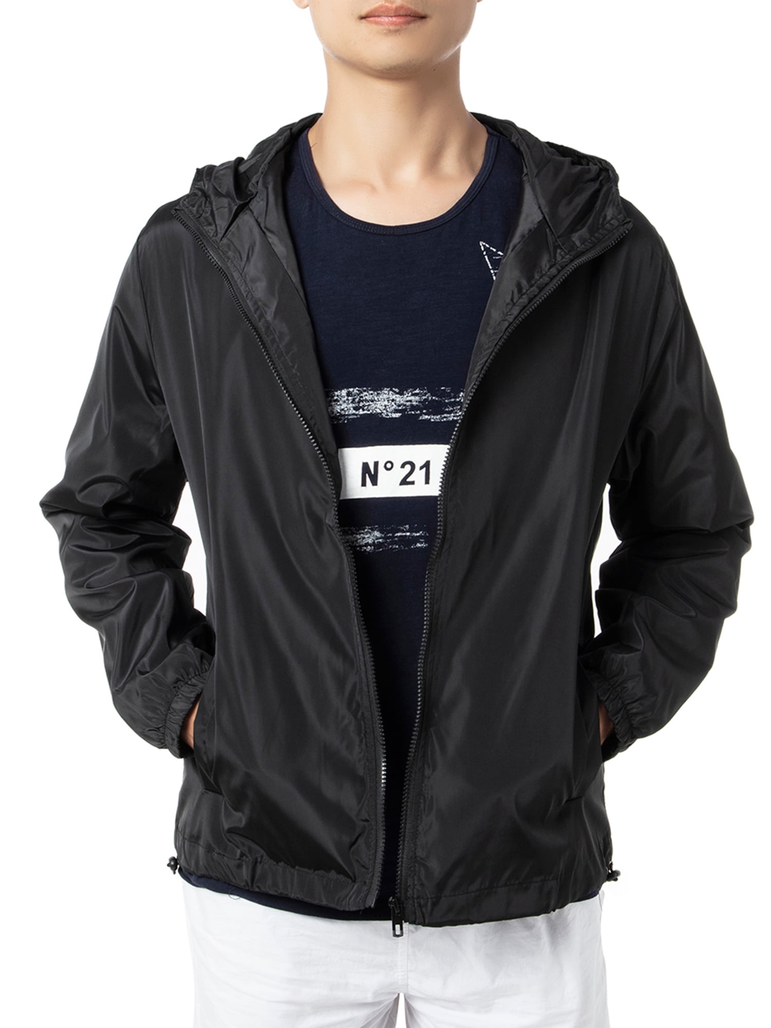 SAYFUT Men's Hooded Lightweight Jacket Packable Waterproof Windproof