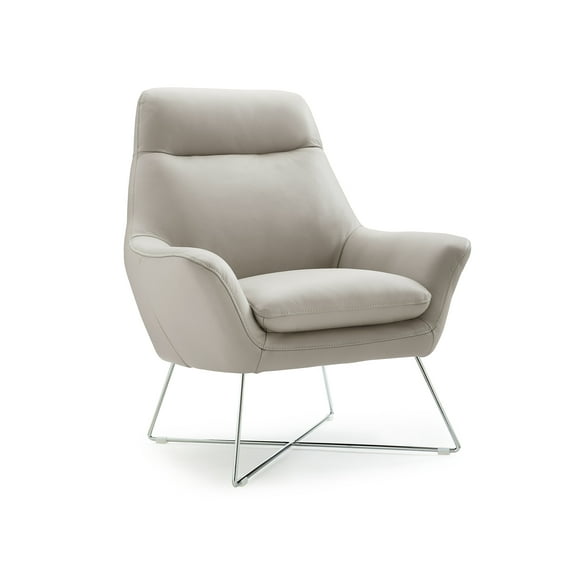 Chair Light Gray Top Grain Italian Leather Stainless Steel Legs.