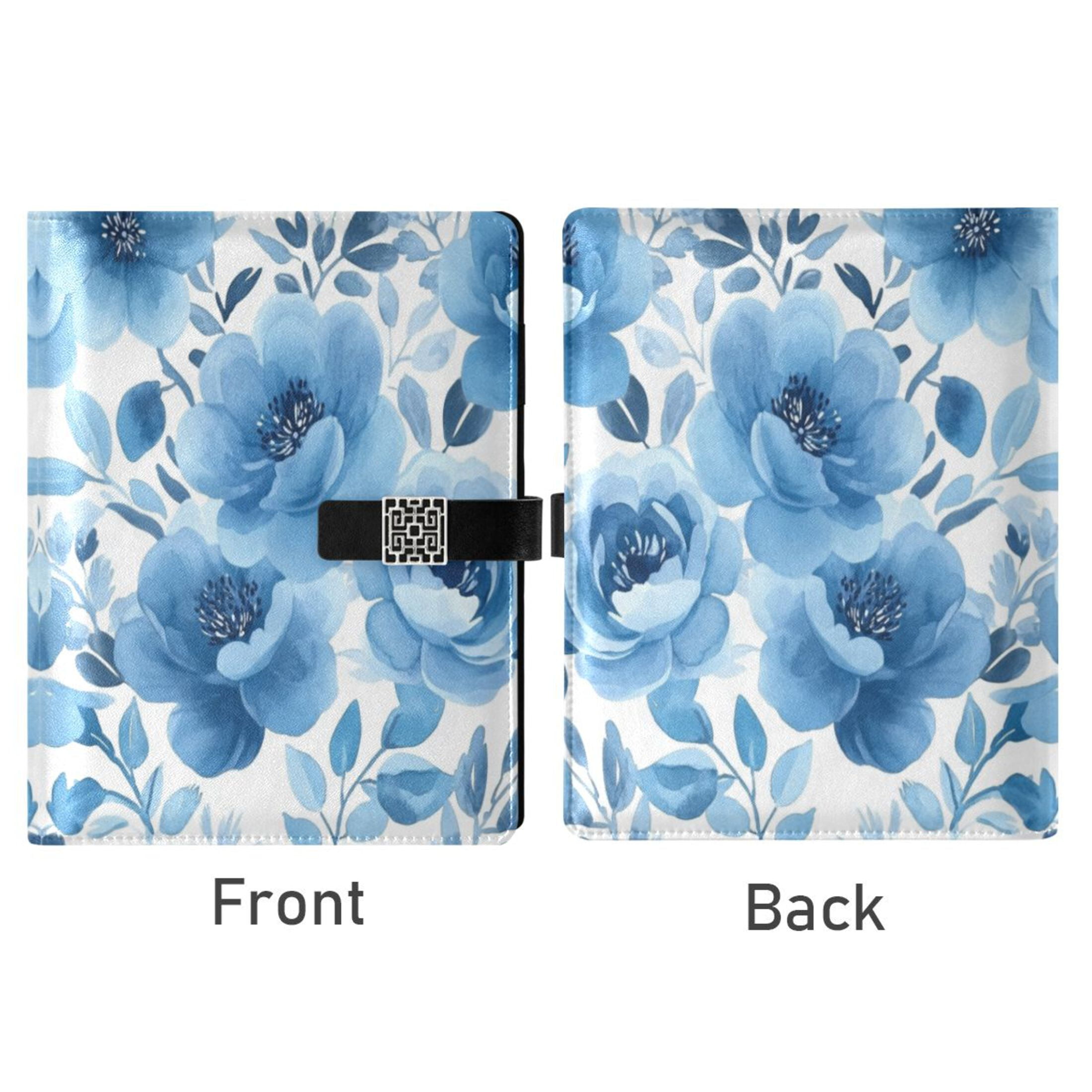 Leather Planner Leather Notebook Notebook Journal Binder Design Pen Pocket Design Convenient for Storage Cartoon Blue Flower