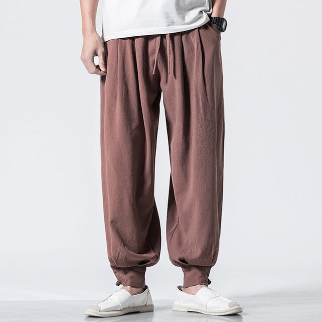 Men Harem Pants Loose Elastic Waist Casual Loose Lounge Trousers Solid Color