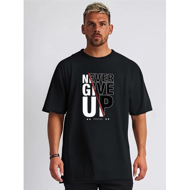 Men's 'Positive' Monogram Print T-Shirt - Fashionable Graphic Design, Casual Short-Sleeved, Comfortable Polyester Top for Summer, Versatile, T-shirts Tee For Adult, Men, Women, Teen, Teenager, Adoles