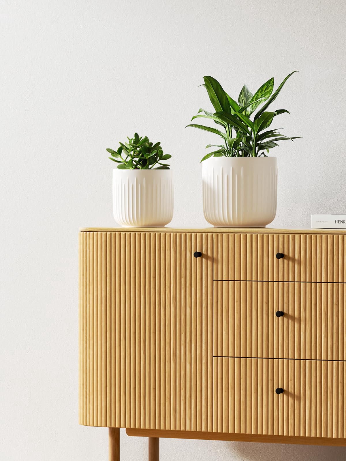 BEMAY 3-Pack Ceramic Plant Pots, 5.7", 6.9", 8.3" Sizes Indoor Planters, White Flower Pots with Drainage Holes
