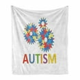 thumbnail image 1 of Autism Soft Flannel Fleece Blanket, Colorful Design of Wording with Cogwheel Designed in Puzzle Pieces Symbolic Pattern, Cozy Plush for Indoor and Outdoor Use, 60" x 80", Multicolor, by Ambesonne, 1 of 6