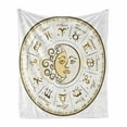 thumbnail image 1 of Zodiac Soft Flannel Fleece Throw Blanket, Circular Zodiac Chart Apparent Position of Sun and Moon in Centre Pattern Print, Cozy Plush for Indoor and Outdoor Use, 50" x 60", Yellow Beige, by Ambesonne, 1 of 6