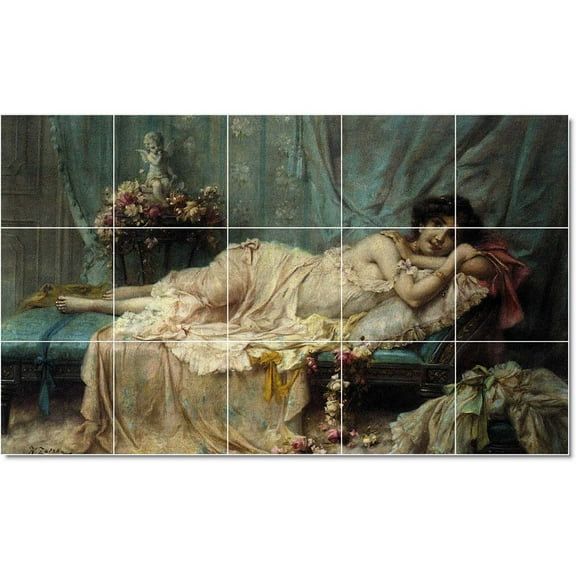 Ceramic Tile Mural-Hans Zatzka Women Painting 114. 21.25" w x 12.75" h using (15) 4.25 x 4.25 ceramic tiles
