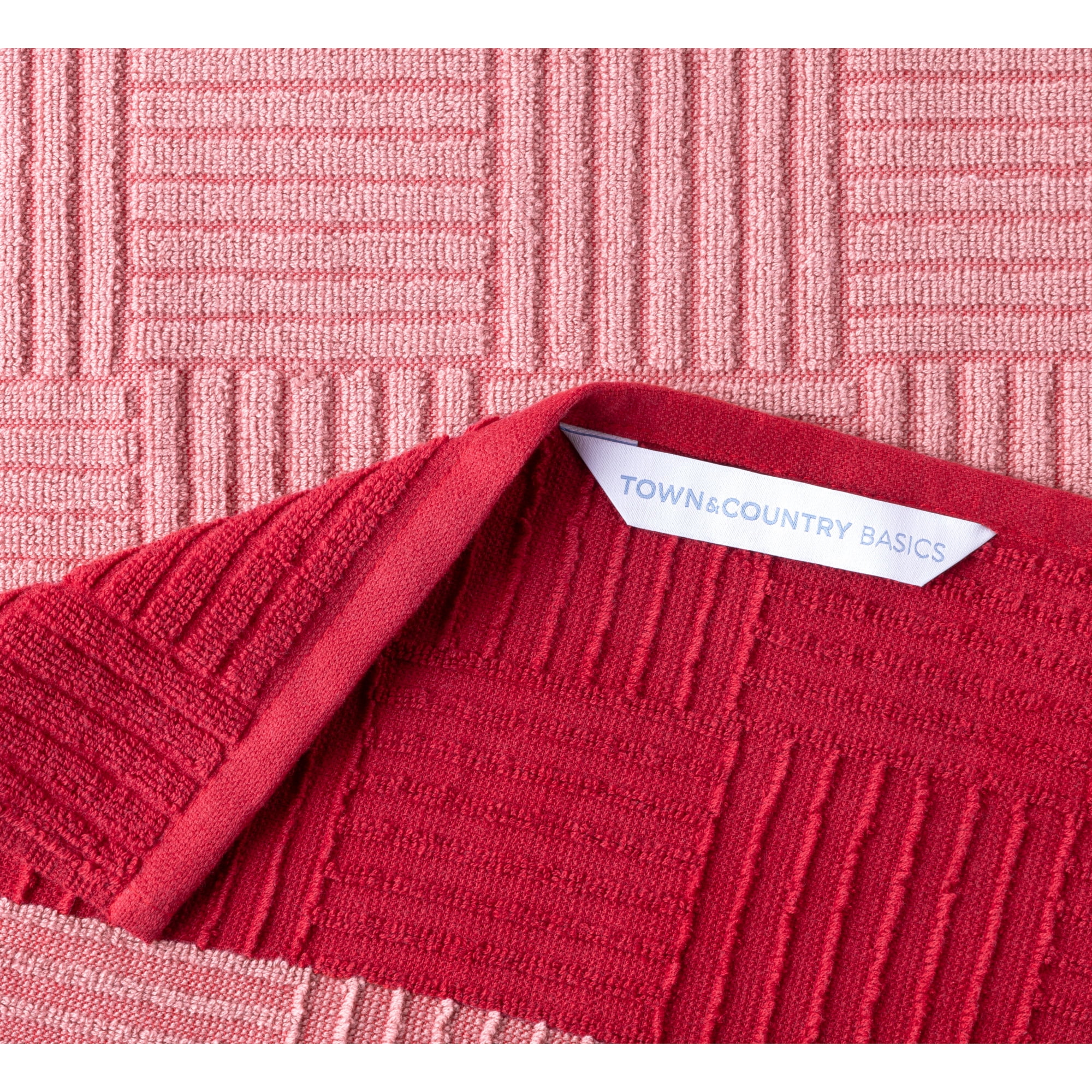 TOWN & COUNTRY BASICS Basketweave Antimicrobial Terrycloth Kitchen Towel 4-Pack Set, Absorbent 100% Cotton, Machine Washable, Red, 16"x28"