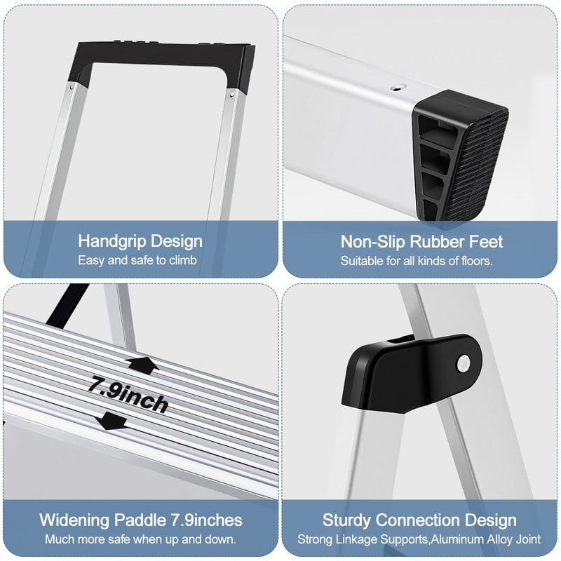 Gianna 6 Step Ladder, 330lbs Folding Step Stool with Anti-Slip Wide Pedal Handrails, Aluminum Stool Ladders, Safety Household Ladder for Home Kitchen Courtyard Outdoor