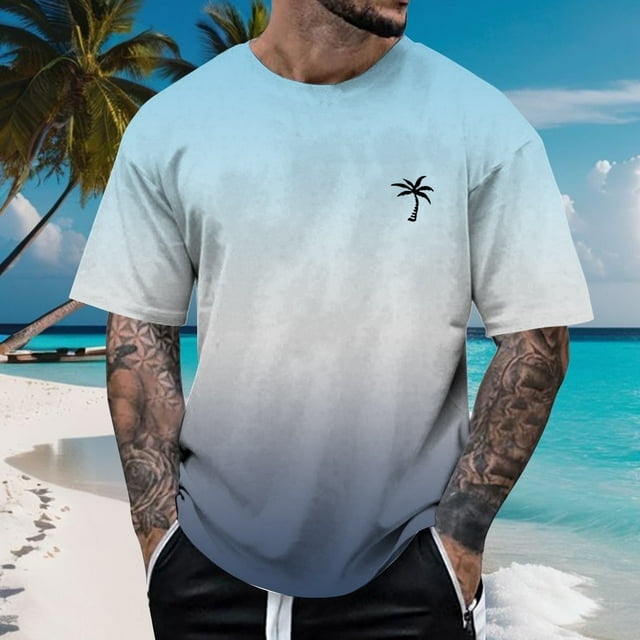 Men T Shirts Male Spring and Summer All Print Short Sleeve Round Neck T Shirt Floral Fashion Trend Tops