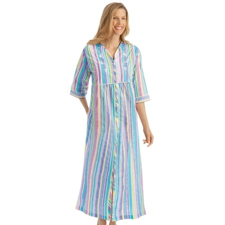 

Collections Etc Women s Pastel Striped Lounger with Zip Front and 3/4 Long Sleeves Xx-Large