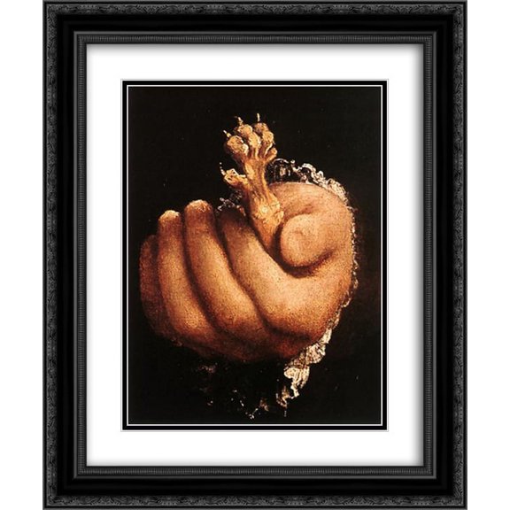 Lorenzo Lotto 2x Matted 20x24 Black Ornate Framed Art Print 'Man with a Golden Paw [detail: 1]'