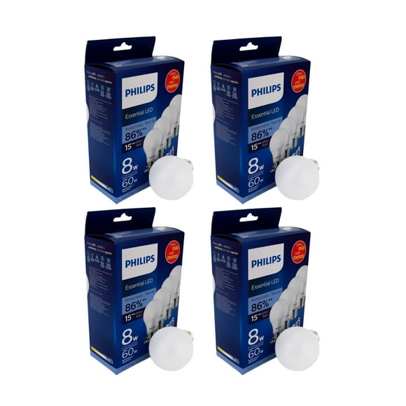 Paquete de 16 focos LED Philips ahorrador 8W 60W A19 E27