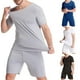 thumbnail image 2 of Conjunto de pijamas para hombre, ropa interior elástica de manga corta con cuello redondo, Color sólido, para dormir, 2 unidades, 2 of 4