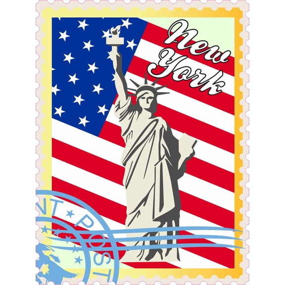 3in x 4in US Flag New York Stamp Vinyl Sticker